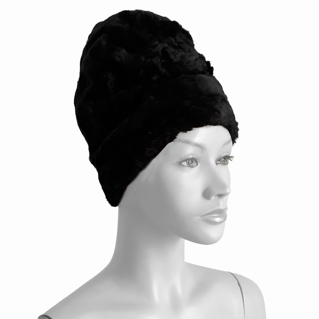 Vintage Norma Kamali Omo Black Faux Fur Sculptural Hat 1980s Htf